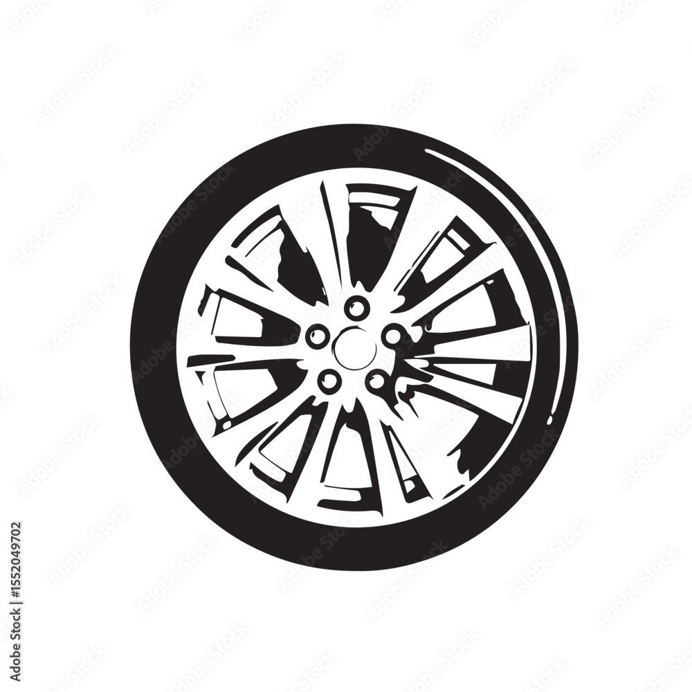 Fototapeta premium Sleek Black and White Car Wheel Design with Modern Spoke Pattern minimalist
