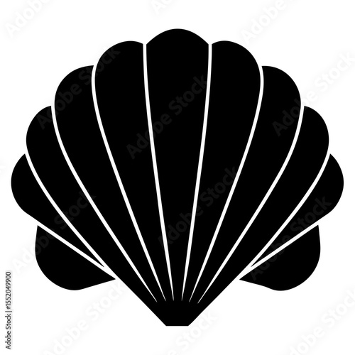 Elegant Black Silhouette of a Scallop Seashell with Radial Pattern