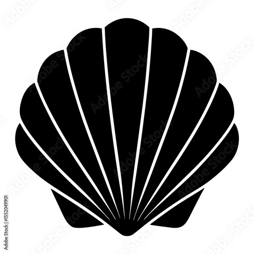 Elegant Black and White Silhouette of a Scallop Seashell with Distinct Ridges