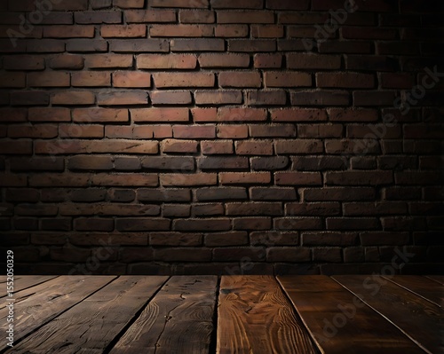 Dark, minimalist wooden platform in a dimly lit room, ready for product display or presentation.