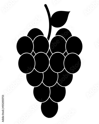 Simple Black and White Grapes Illustration with Stem and Leaf