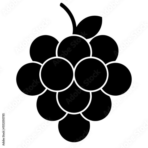 Simple Black and White Graphic of a Bunch of Grapes with Leaf