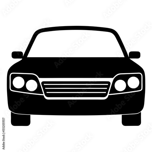 Front View of a Black Sedan Car Silhouette with White Headlights