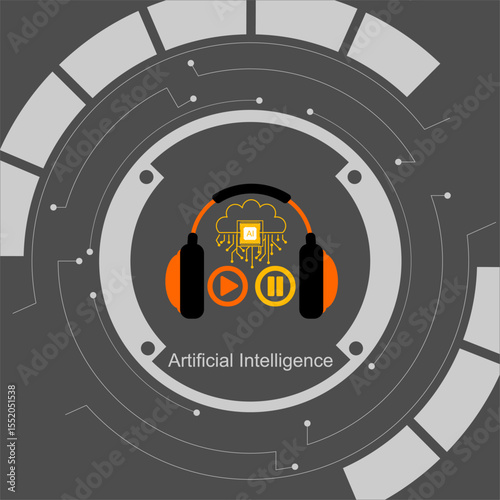 Background of Artificial Intelligence Concept. AI-powered audio assistance and cloud computing. Vector illustration for banner and web template