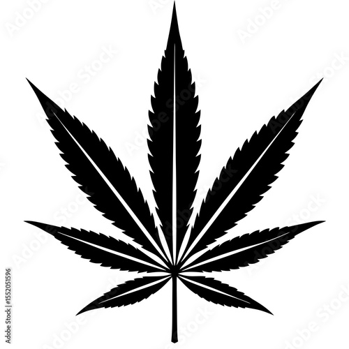 Black and White Silhouette of a Cannabis Leaf on a White Background