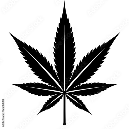 Black Silhouette of a Cannabis Leaf on a White Background