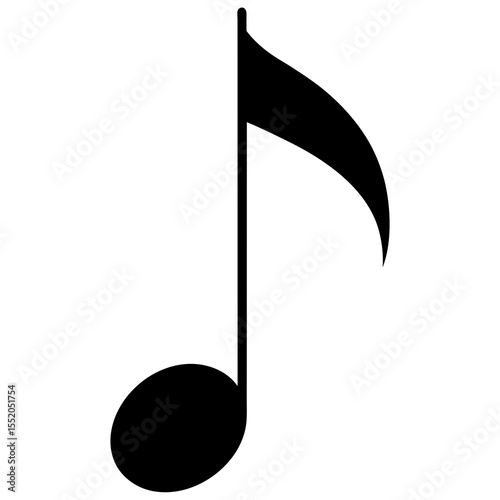 Isolated Black Eighth Note Musical Symbol on a White Background