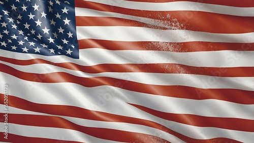 Rippled American flag, showing red, white, and blue stripes with stars.