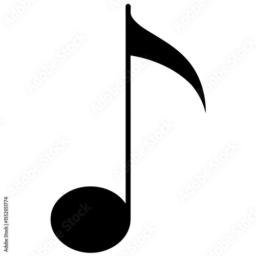 Single Eighth Note Musical Symbol in Black on a White Background