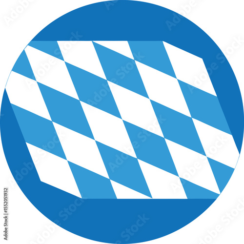 vector illustration of bavaria flag in circular shape with blue and white lozenges, traditional bavarian pattern for german culture themes