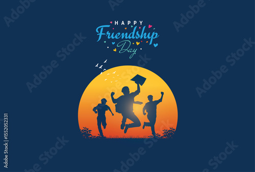 Happy Friendship Day concept vector illustration. Greeting card, back view of the friends' group. Abstract vector illustration.
