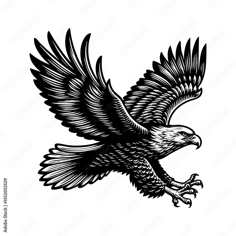 Fototapeta premium eagle sketch engraving black and white outline. Scratch board imitation.