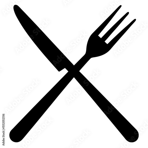 Black Silhouette of Crossed Knife and Fork on a White Background