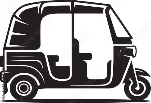 Black and white vector illustration of a classic indian auto rickshaw isolated