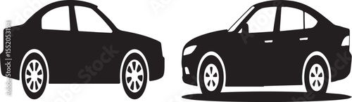 Black silhouette illustrations depicting two modern sedan cars in side profile view