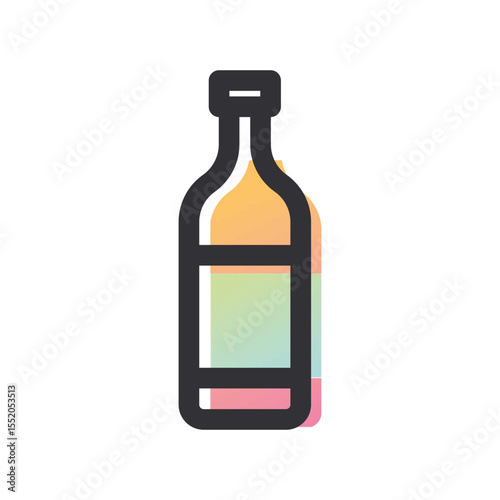 Illustration of a bottle with a rounded neck and a rectangular body filled with gradient colors