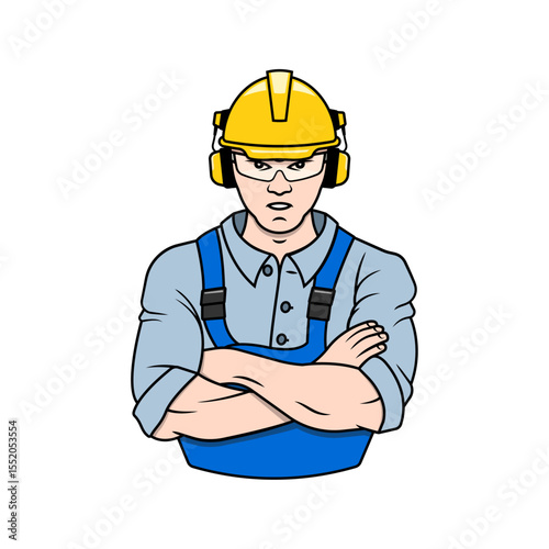 Worker hands crossed outlined