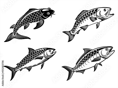 gin matsuba fish sihouette black vector bundle