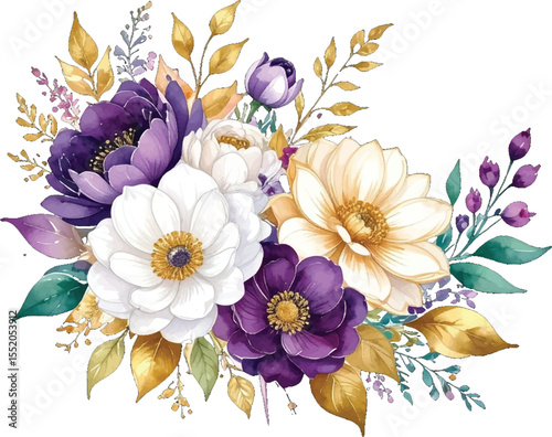 Fresh & elegant watercolor floral pattern. Bright watercolor flower bouquet with vibrant colors. Artistic watercolor floral design with lush greenery. Elegant watercolor flowers with bright, soft hues