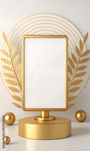 Golden Minimalist 3D Render Rounded Frame with Elegant Accents