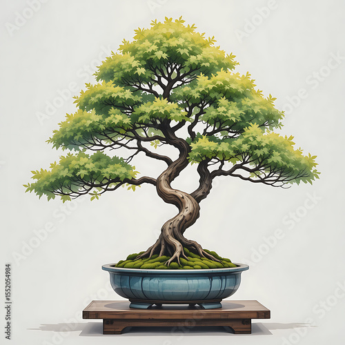 A bonsai Tree on white background, water color style, tree plant resource for graphics