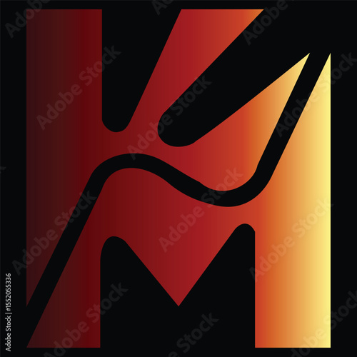 Abstract bold red and black letter K and M  logo with gradient background