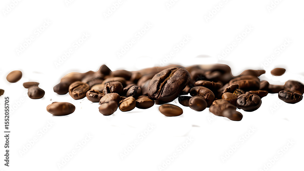 Obraz premium Close-up of Coffee Beans. The image showcases a close-up view of a collection of roasted coffee beans. The beans vary in shape and size, but all have a rich, dark brown color. 