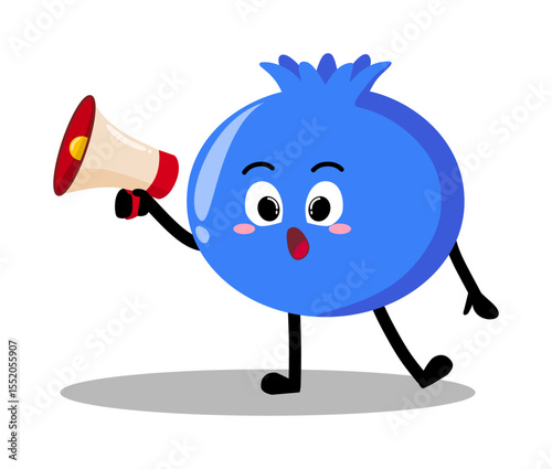 Cute Hand Drawn blueberry Speaking with megaphone Bravely
