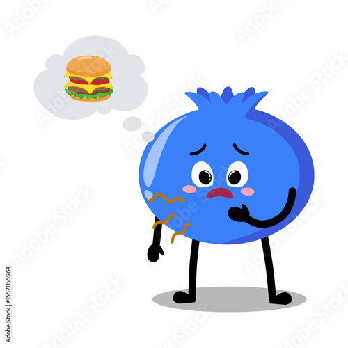 Cute Hand Drawn Hungry blueberry Want a Burger