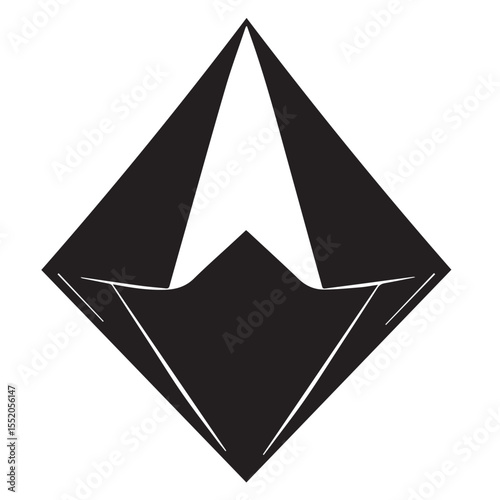 It depicts a stylized, geometric design resembling a diamond shape with an arrowhead pointing upwards.