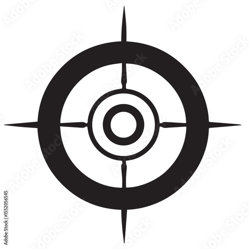 A bold black vector icon of a target or crosshair with a central bullseye, symbolizing aim, precision, or objective.