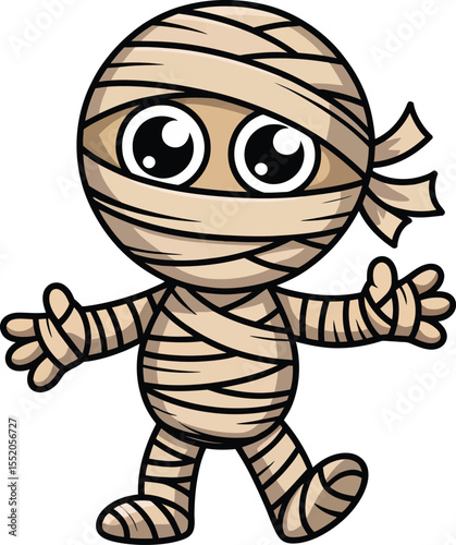 Funny colorful cartoon baby monster cat mascot with a smiling zombie face in a Halloween style illustration