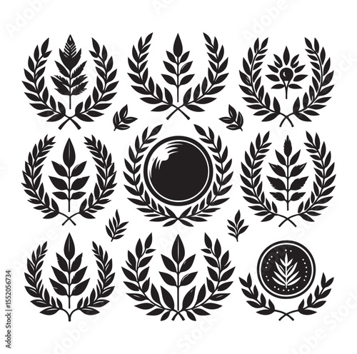 set laurel sign wreaths wings and banners for logo design set vector