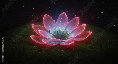 Fantasical  mystical space lotus flower with golden petals made of sun flares and solar winds,