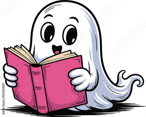 Funny cartoon zombie character reading a book in a comic illustration style