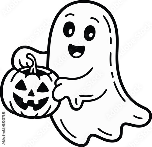 A chilling cartoon illustration depicts a scary Halloween ghost and skull, symbolizing death and horror with skeletal features and a menacing grin