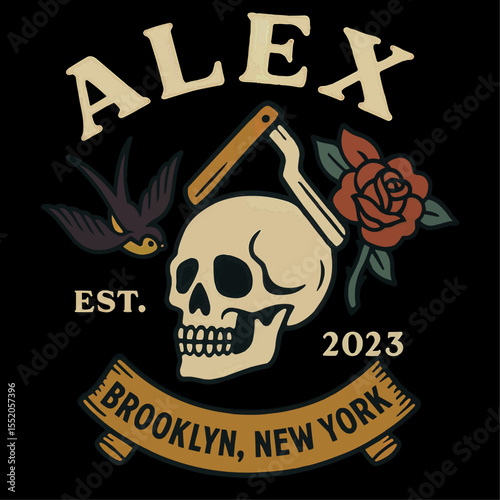 Alex's Ink – Brooklyn Heritage Tattoo | Skull & Bone Tshirt design