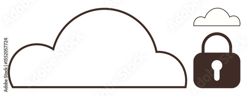 Cloud graphic and padlock emphasize secure data storage, privacy, and cybersecurity. Ideal for technology, online safety, digital protection, IT concepts, cloud services, network security simple