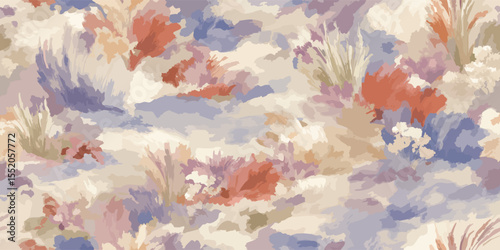 Abstract Floral Dry Brush Seamless Pattern Textured Paint Vector Print for design, textile, packaging, fabric wallpaper branding, stationery wrapping paper interior decor