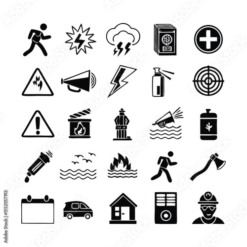 Disaster and Emergency Evacuation Icons Collection | Thin Line Editable Stroke Vector Set | Evacuation Plan, Exit Sign, Hazard, Fire Alarm, Emergency Exit, Shelter, and Rescue Operations