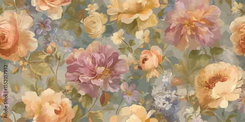 Vintage Garden Floral Seamless Pattern Oil Painted Vector Design for Fabrics and Walls
