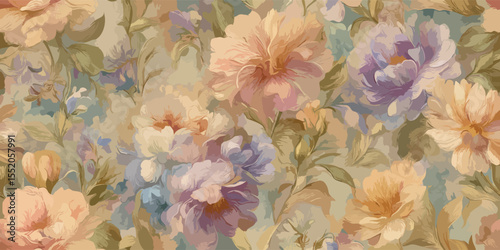 Painterly Floral Garden Seamless Pattern Classic Botanical Vector Design for Home and Fashion