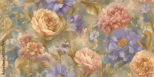 Painterly Floral Garden Seamless Pattern Classic Botanical Vector Design for Home and Fashion