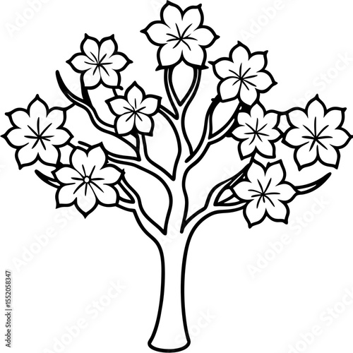 Elegant Cherry Tree Outline Vector
