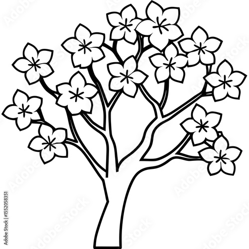 Elegant Cherry Tree Outline Vector