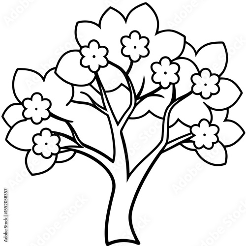 Elegant Cherry Tree Outline Vector