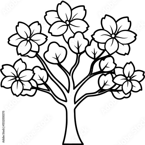 Elegant Cherry Tree Outline Vector