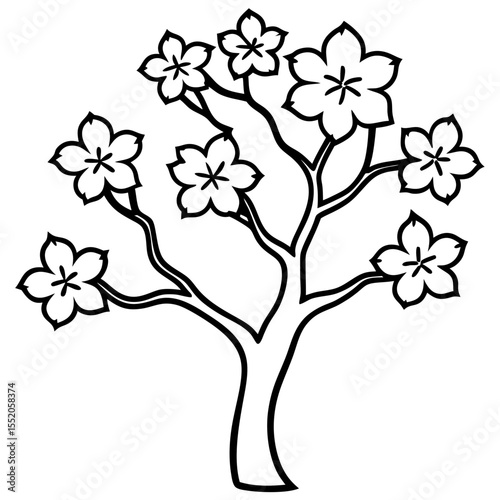 Elegant Cherry Tree Outline Vector