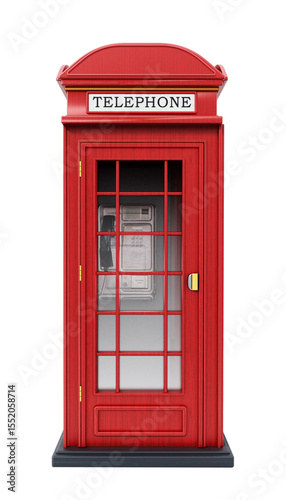 Red British phone booth isolated on transparent background. 3D illustration