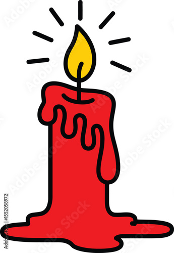 Vector illustration of a red burning candle with a yellow flame, perfect for holiday and celebration designs